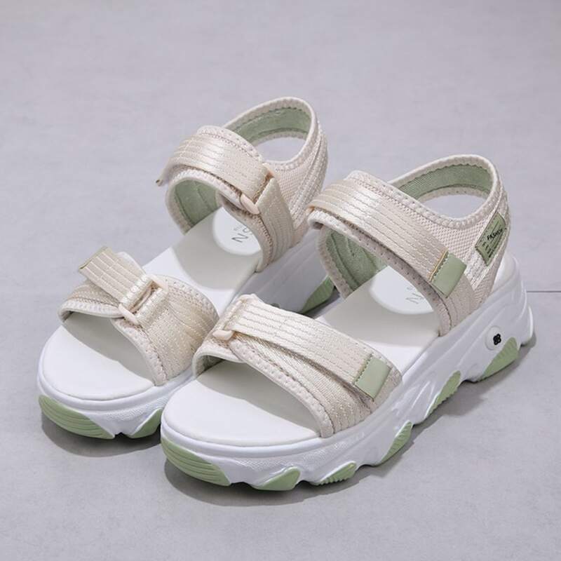 

Velcro Ankle Strap Midform Sandals, Beige