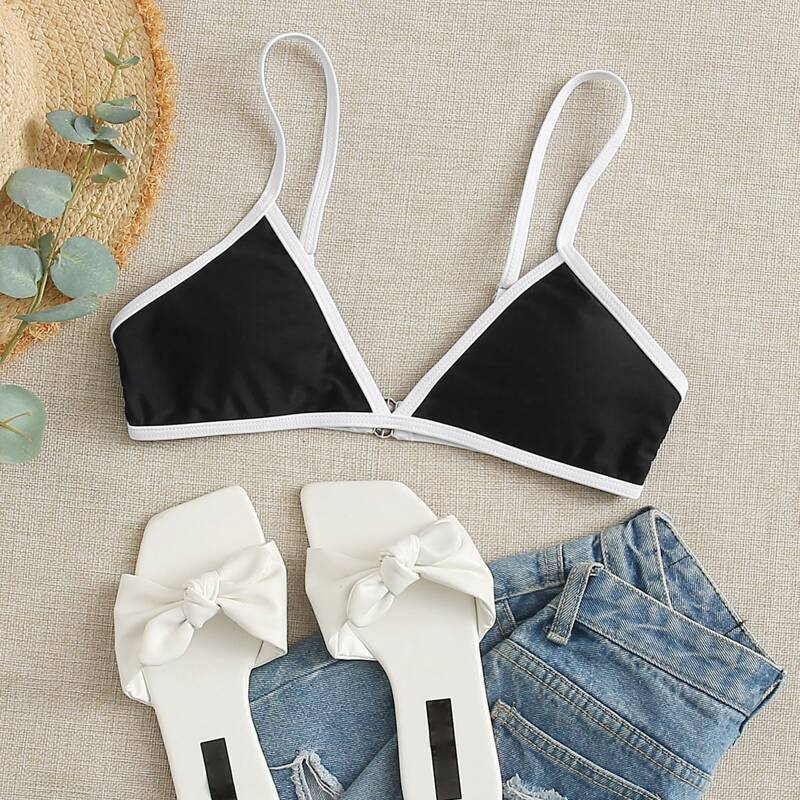 

Contrast Binding Cami Bikini Top, Black