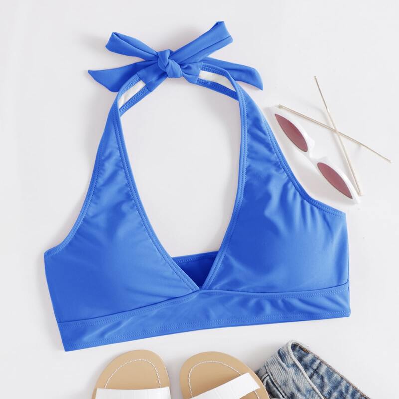 

Solid Halter Bikini Top, Blue