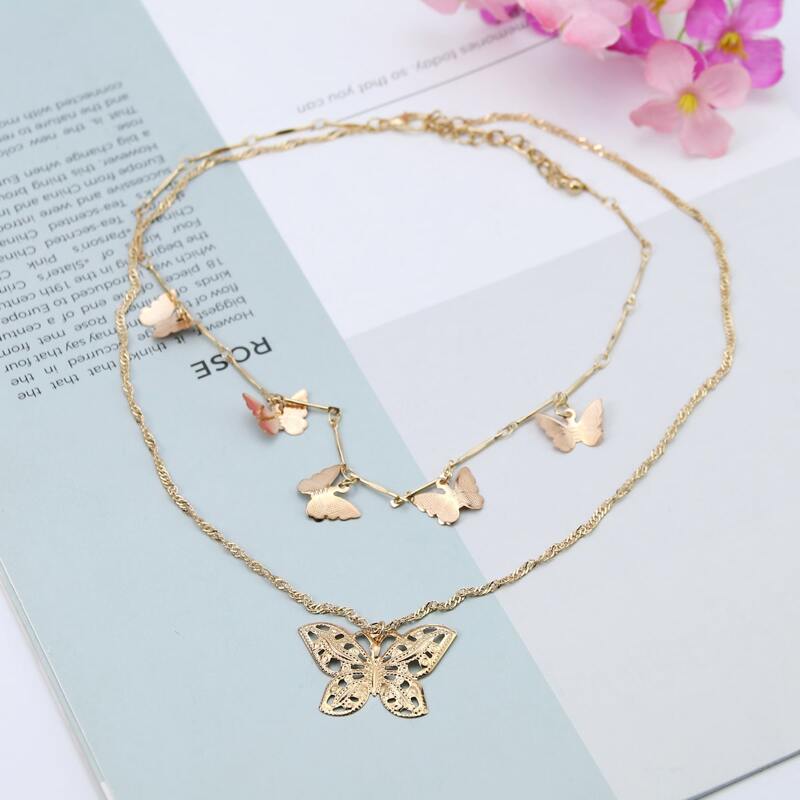 

Butterfly Layered Chain Necklace, Gold