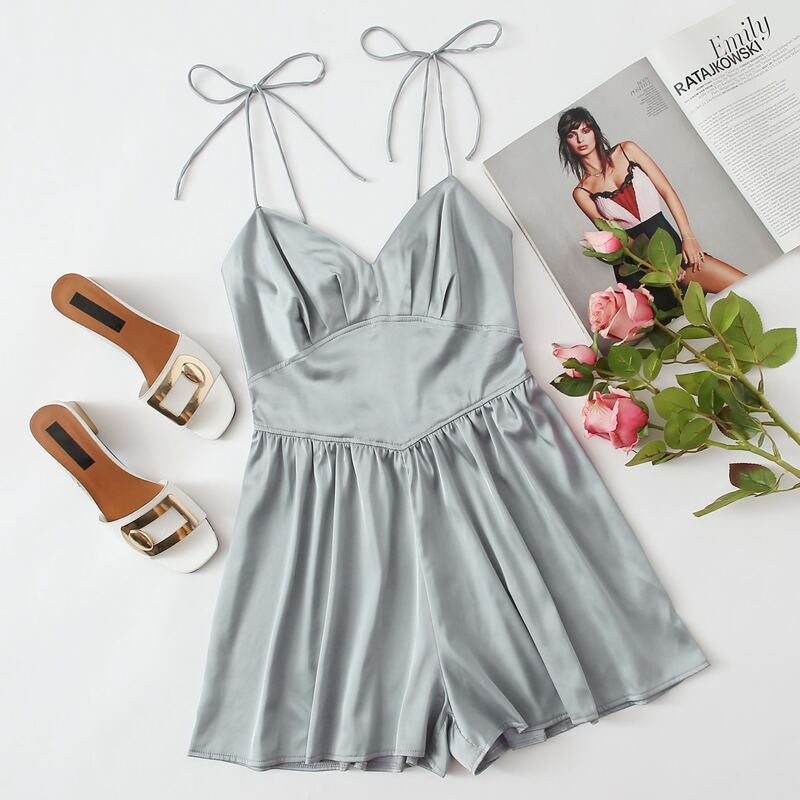 

Solid Cami Romper, Silver