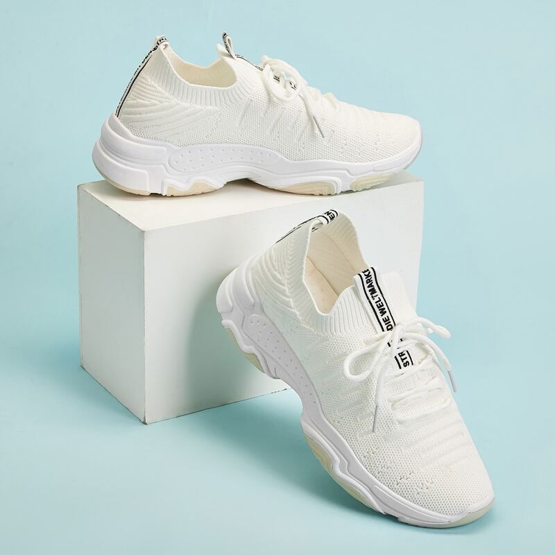 

Lace-up Knit Wide Fit Sneakers, Beige