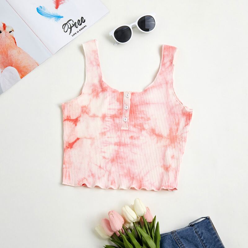 

Tie Dye Button Crop Tank, Purple