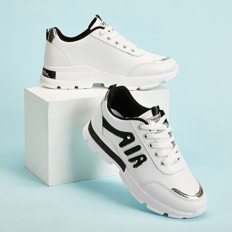 

Letter Graphic Lace-up Chunky Sneakers, Black and white