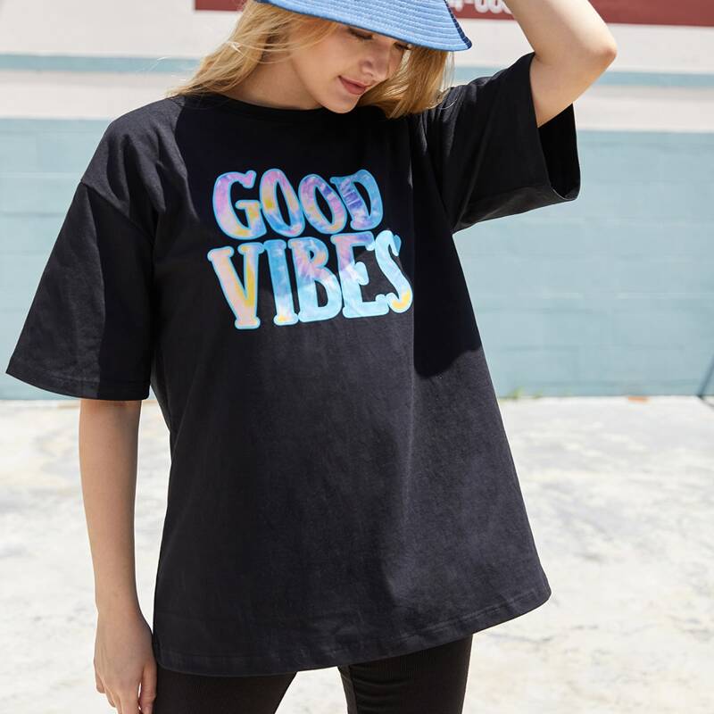 

Good Vibes Graphic Oversized Tee, Black