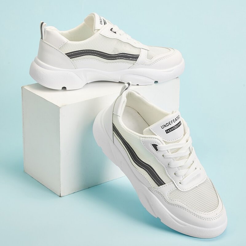 

Mesh Panel Lace-up Sneakers, White