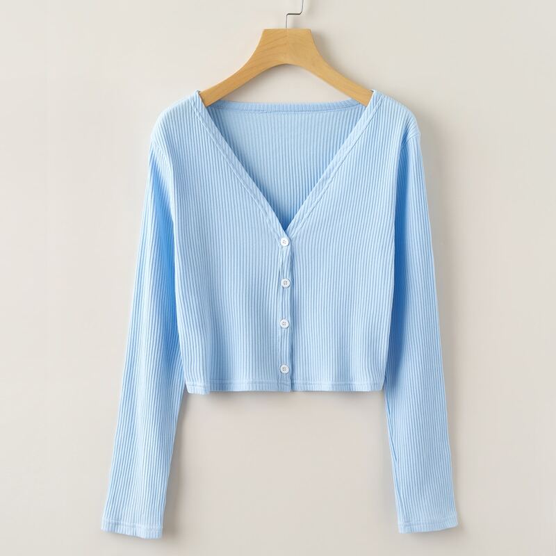 

Solid Button Front Tee, Baby blue