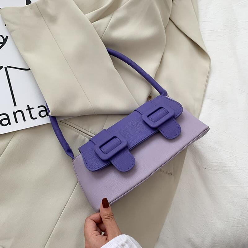 

Colorblock Buckle Baguette Bag, Purple