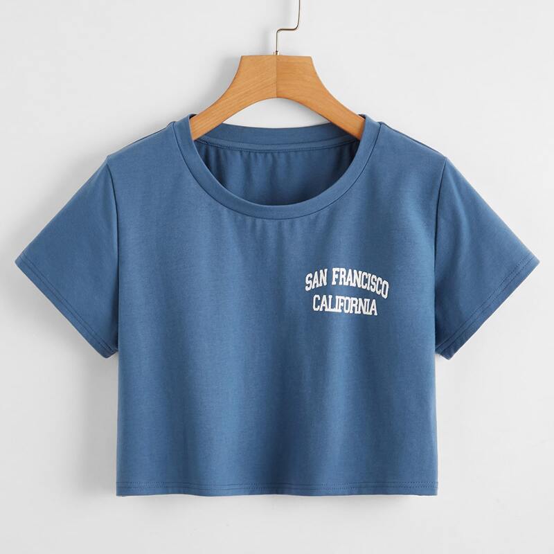 

Letter Graphic Crop Tee, Blue