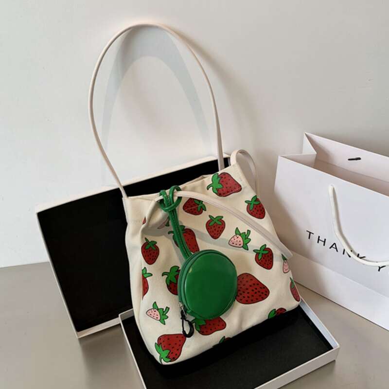 

Strawberry Tote Bag & Coin Purse, White