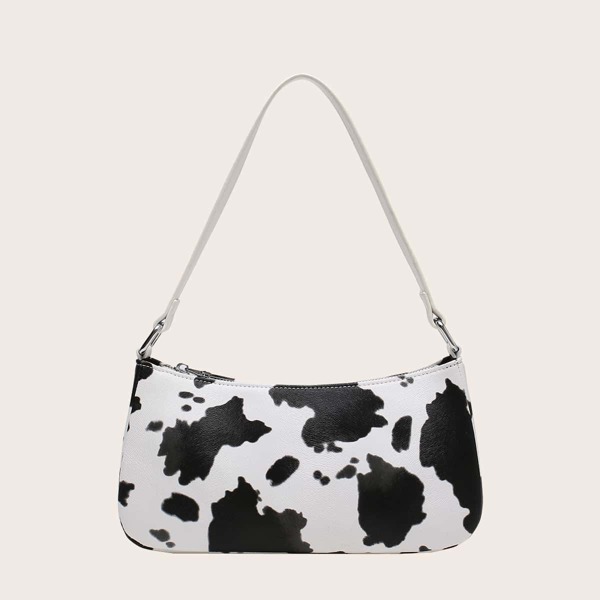 

Cow Pattern Baguette Bag, Black and white