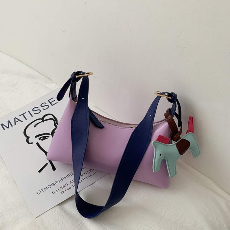 

Colorblock Baguette Bag & Bag Charm, Pastel lilac purple