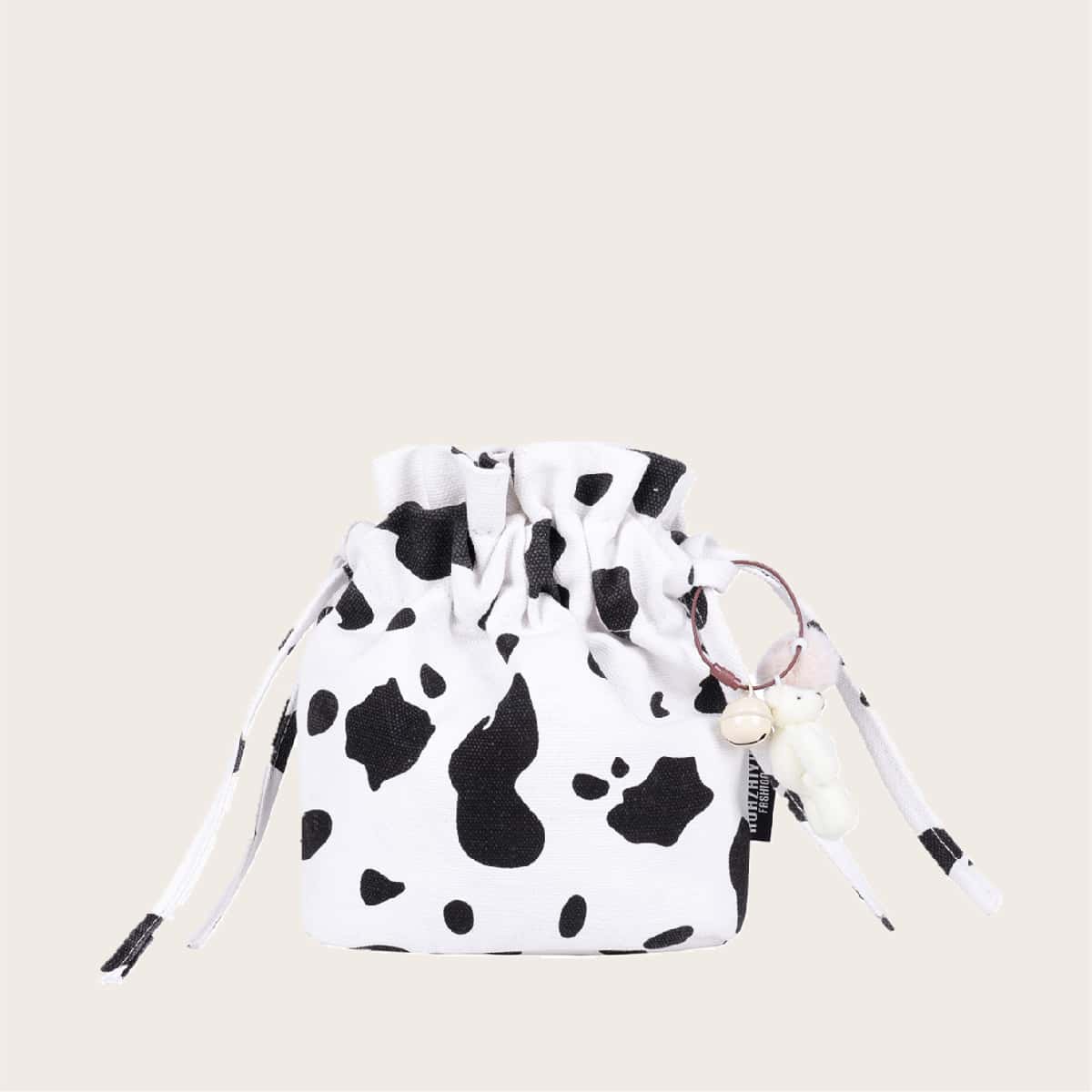 

Cow Print Canvas Crossbody Bag, Black and white