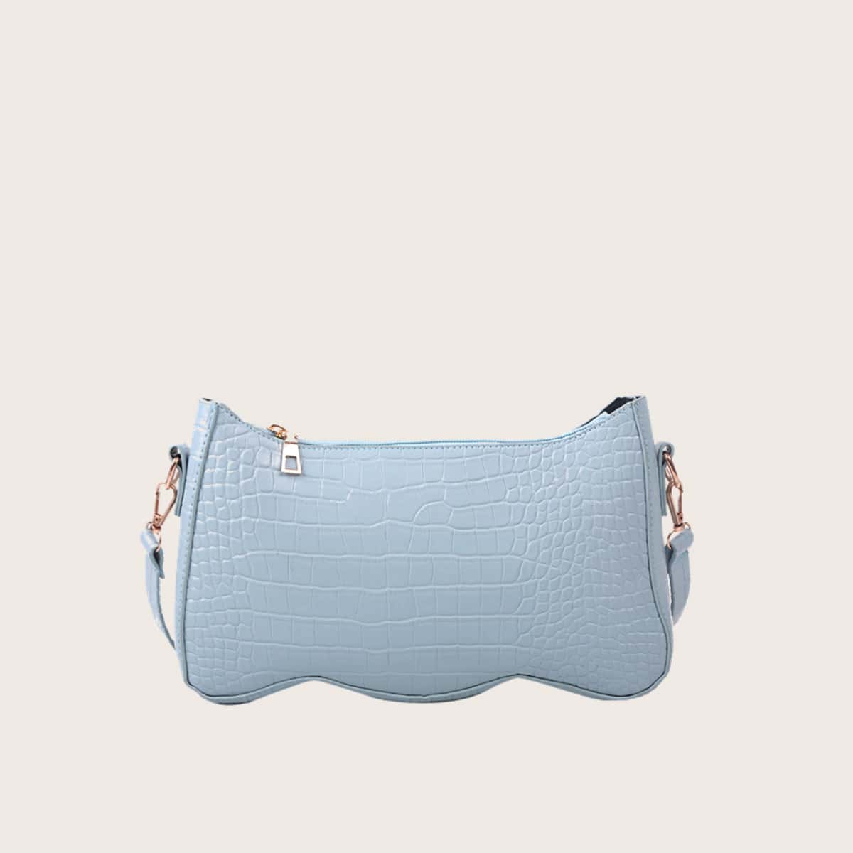 

Croc Embossed Scallop Trim Baguette Bag, Pastel baby blue