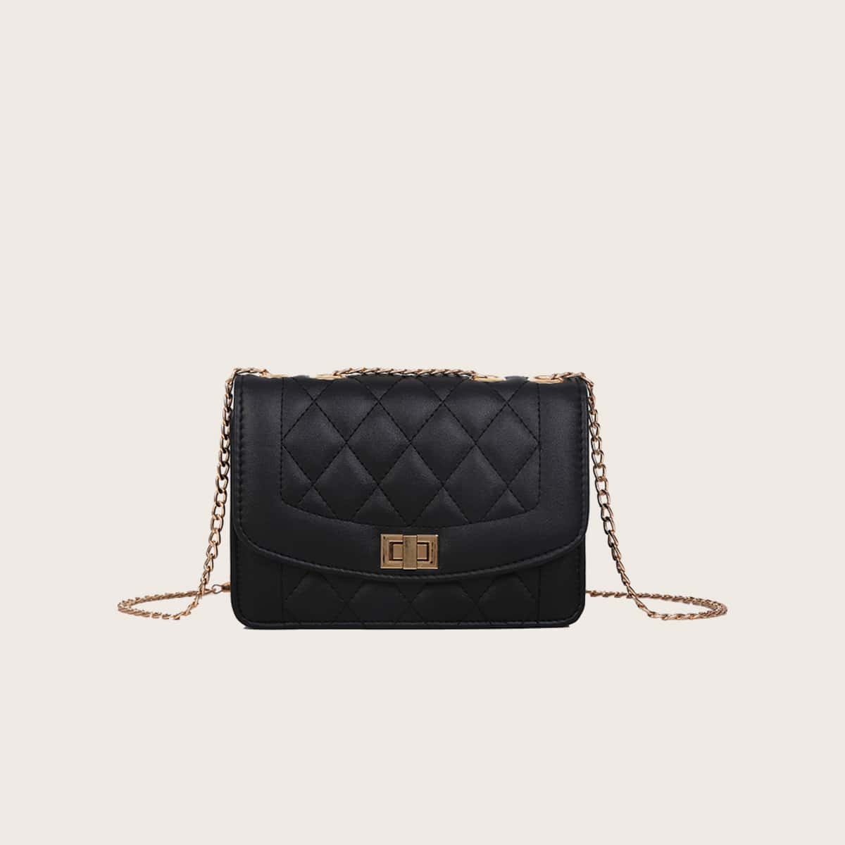 

Quilted Chain Crossbody Bag, Black