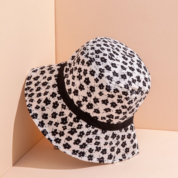 

Flower Cotton Bucket Hat, Black and white