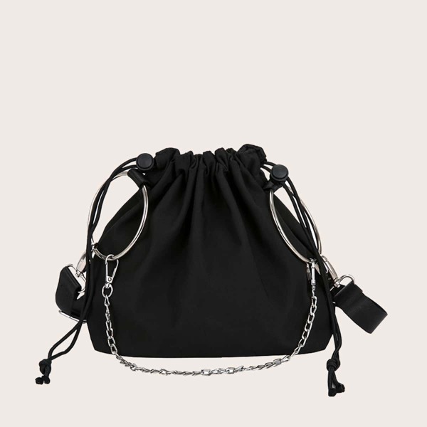 

Minimalist Drawstring Decor Bucket Bag, Black