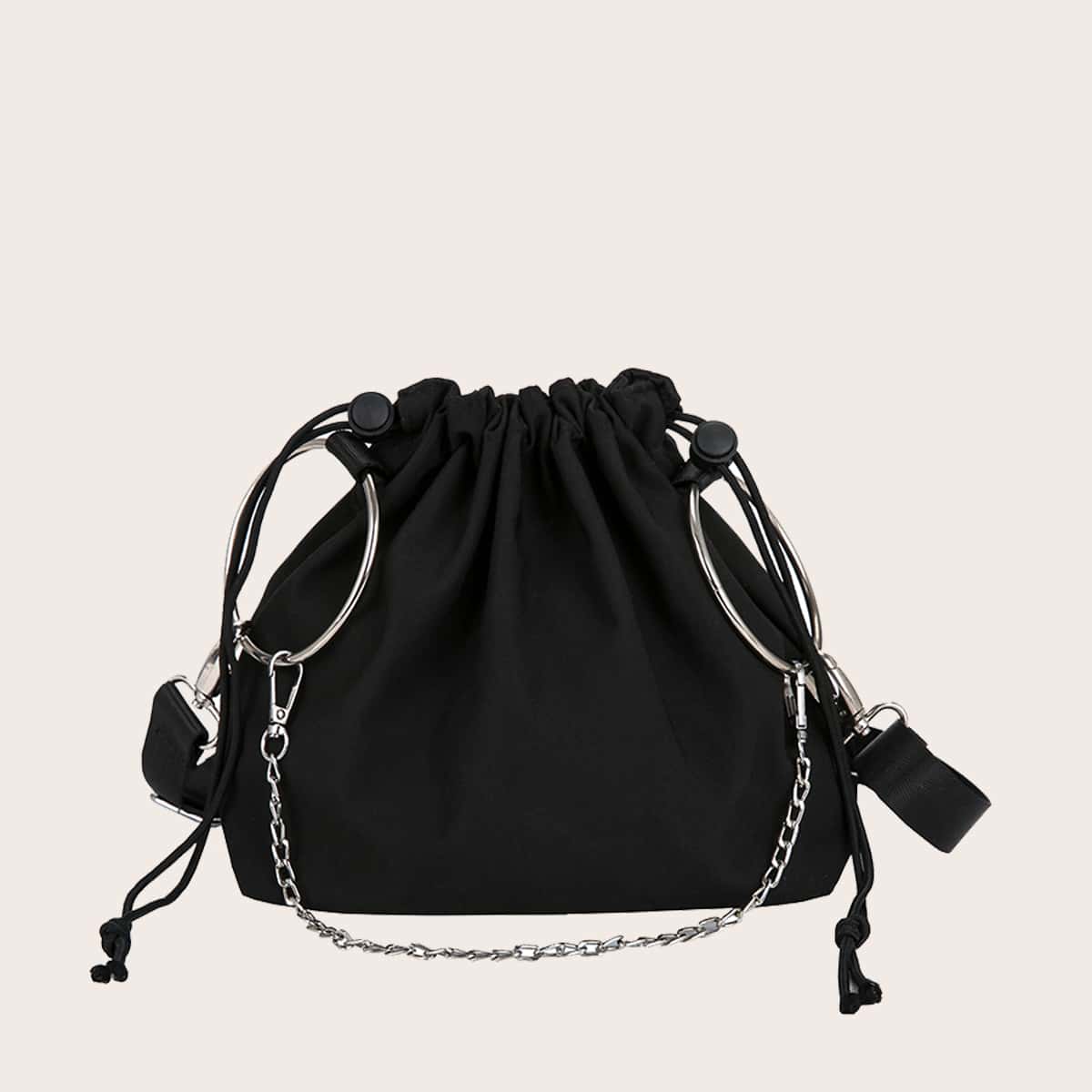 

Minimalist Drawstring Decor Bucket Bag, Black