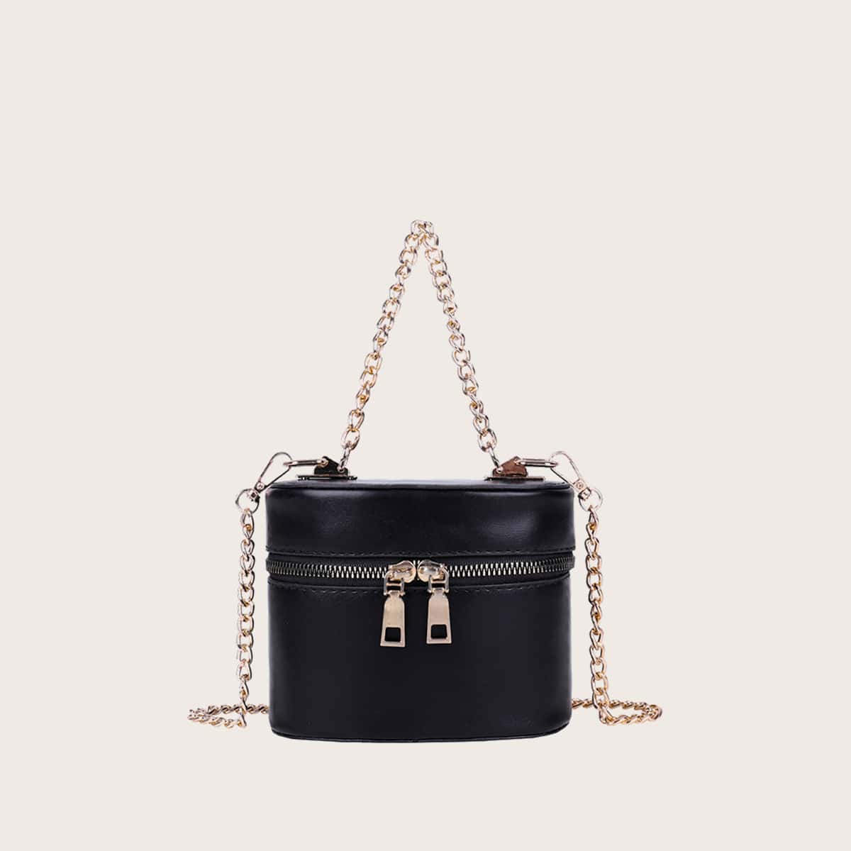 

Solid Chain Box Bag, Black