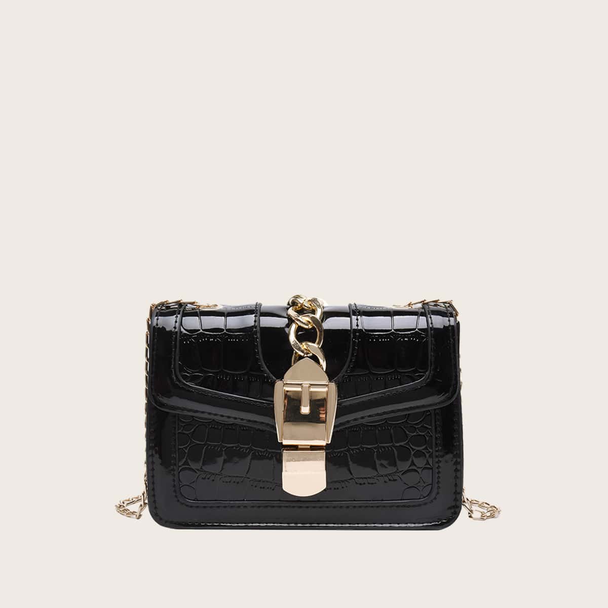

Croc Embossed Buckle Crossbody Bag, Black