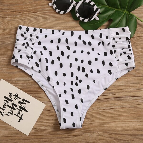 

Dalmatian Ruched High Waisted Bikini Panty, Black and white