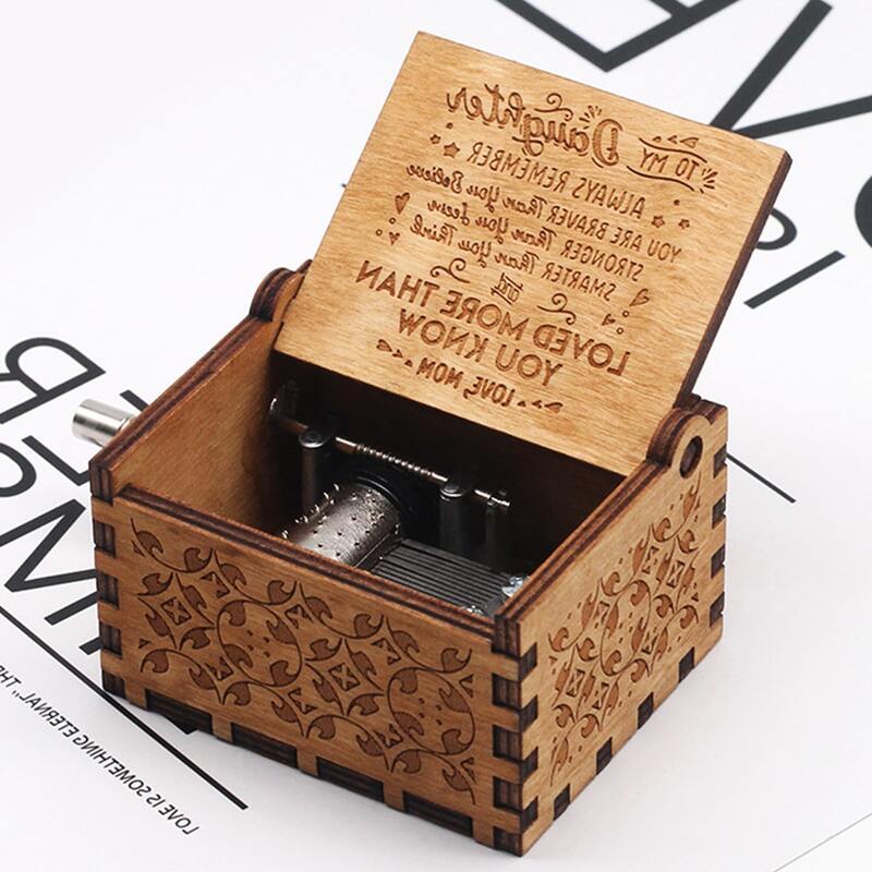 

Slogan Lettering Wooden Music Box, Beige