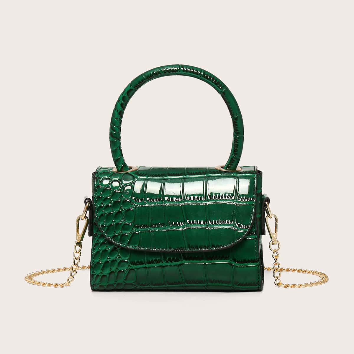 Image of Croc Embossed Flap Chain Satchel Bag
