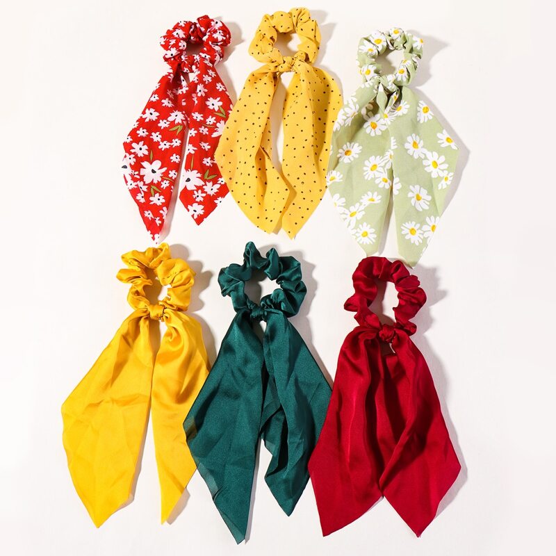 

6pcs Daisy Ribbon Scrunchie Scarf, Multicolor