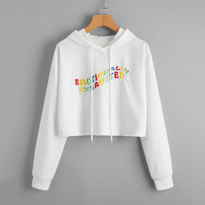 

Letter Embroidery Hooded Sweatshirt, White