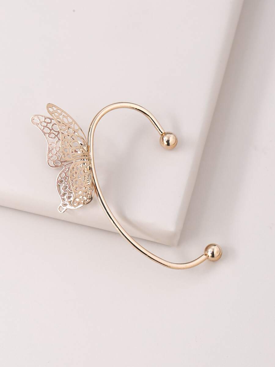 Hollow Out Butterfly Decor Ear Climber - Yellow Gold - View 1