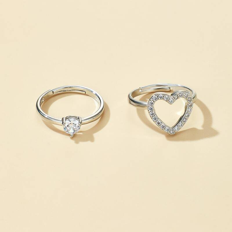 

2pcs Rhinestone Decor Ring, Silver