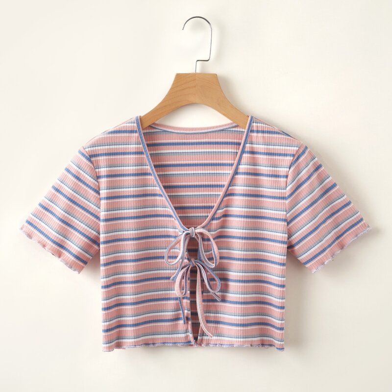 

Striped Tie Front Crop Top, Multicolor