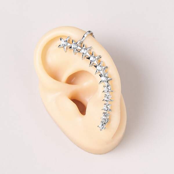 

1pc Rhinestone Decor Star Ear Climber, Silver