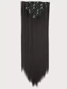 7pcs/Set 22-Inch Straight Synthetic Hair Extensions With 16 Clips, Full Head, Gold Color - Black - View 2