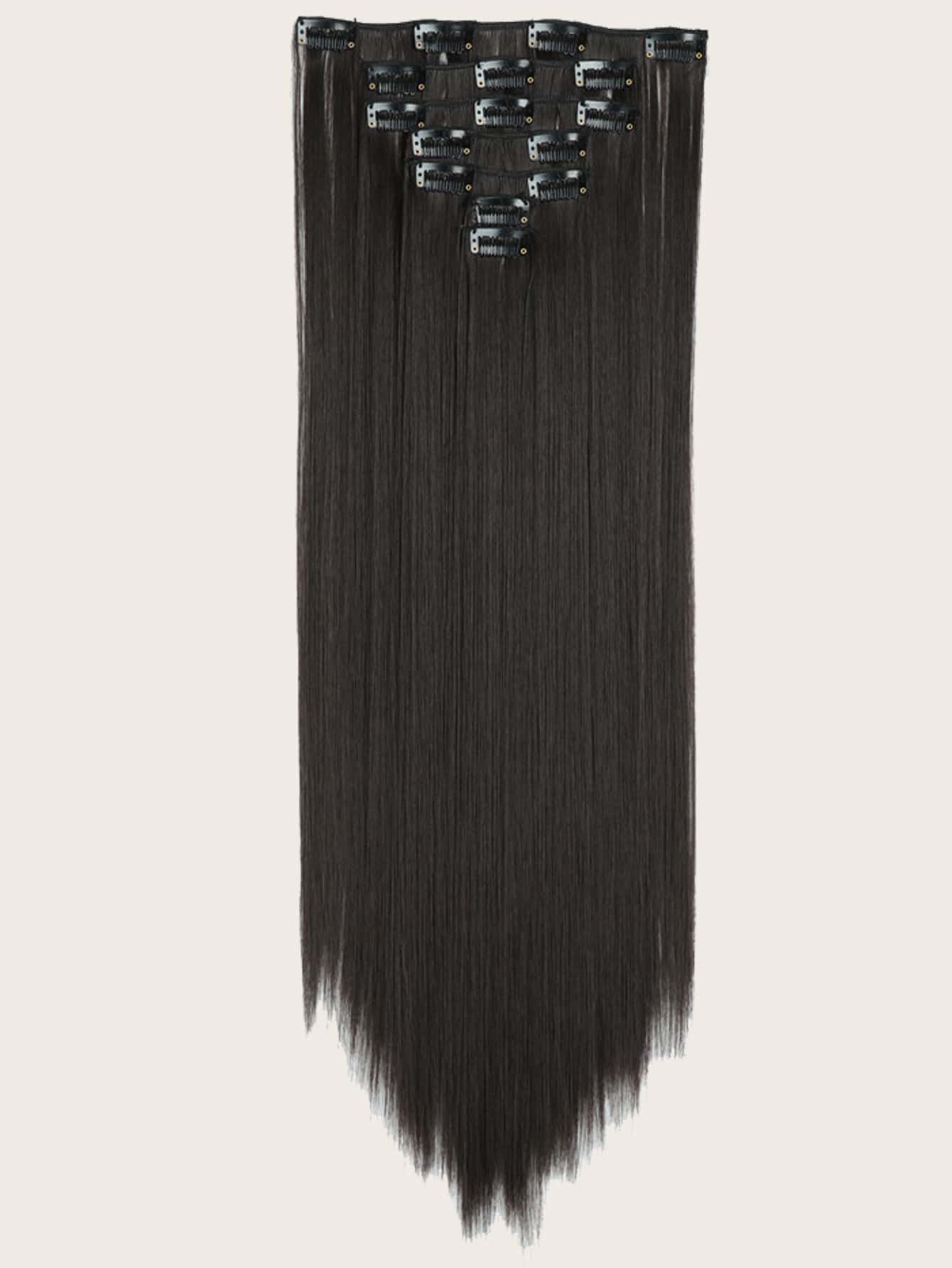 7pcs/Set 22-Inch Straight Synthetic Hair Extensions With 16 Clips, Full Head, Gold Color