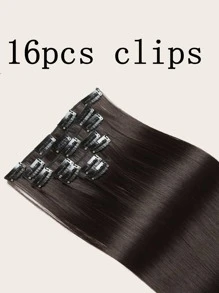 7pcs/Set 22-Inch Straight Synthetic Hair Extensions With 16 Clips, Full Head, Gold Color - Black - View 3