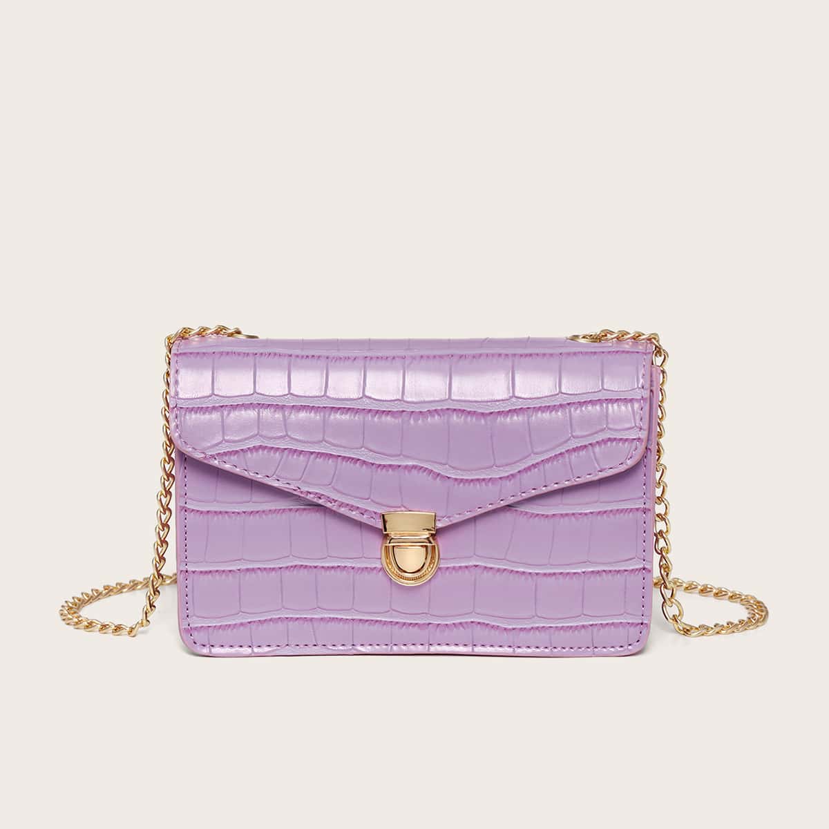 

Push Lock Croc Embossed Crossbody Bag, Purple