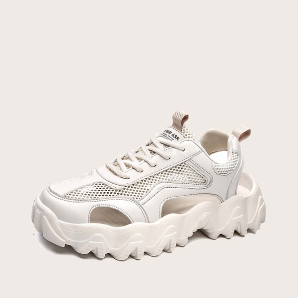 

Men Cut Out Mesh Chunky Sneakers, Beige