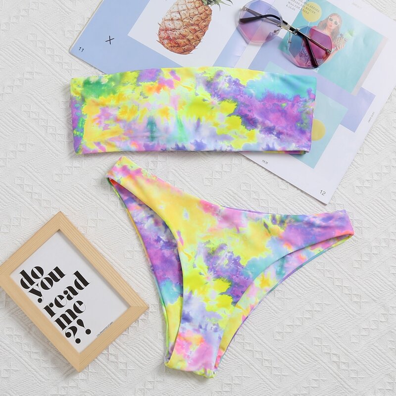 

Tie Dye Bandeau Bikini Swimsuit, Multicolor