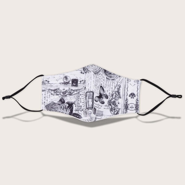 

Printed Fabric Face Mask & 3pcs Filter, Black and white