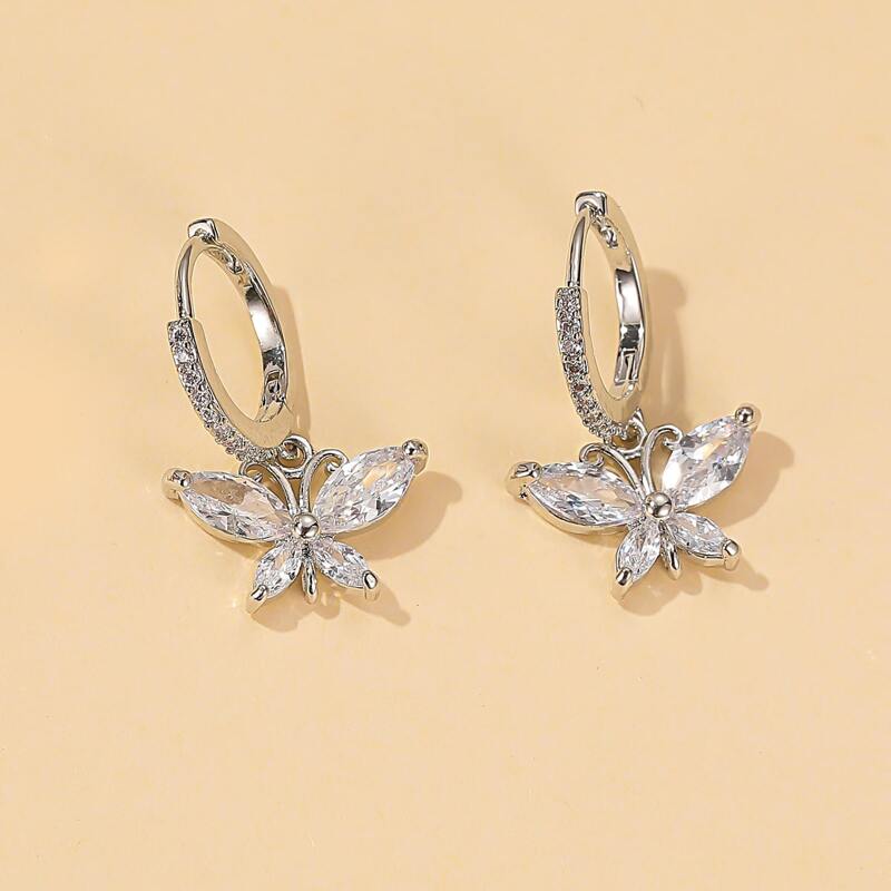 

Rhinestone Butterfly Drop Earrings, Silver