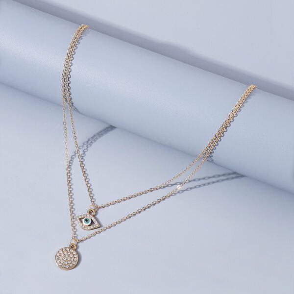 

Rhinestone Eye Layered Necklace, Gold