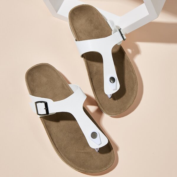 

Toe Post Buckle Decor Slide Sandals, White