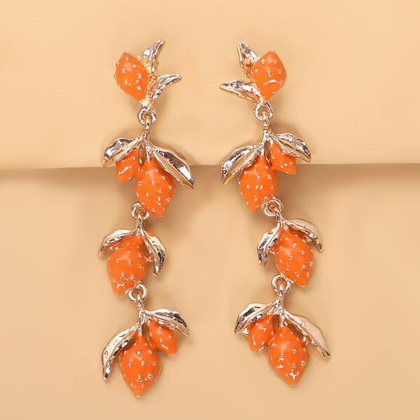 

Leaf Long Drop Earrings, Orange