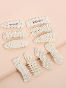10pcs Faux Pearl Mini Hair Clip - White - View 1