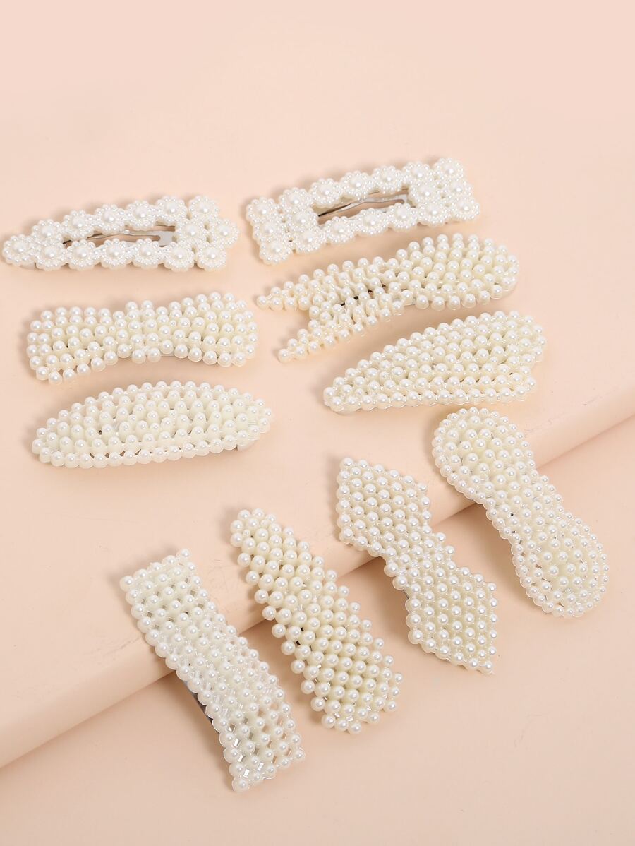 10pcs Faux Pearl Mini Hair Clip - White - View 1