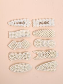 10pcs Faux Pearl Mini Hair Clip - White - View 2