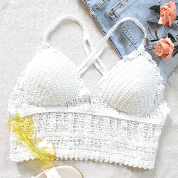 

Crochet Criss Cross Back Cami Top, White