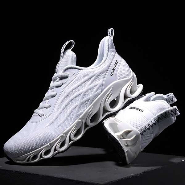 

Men Lace-up Front Knit Sneakers, White
