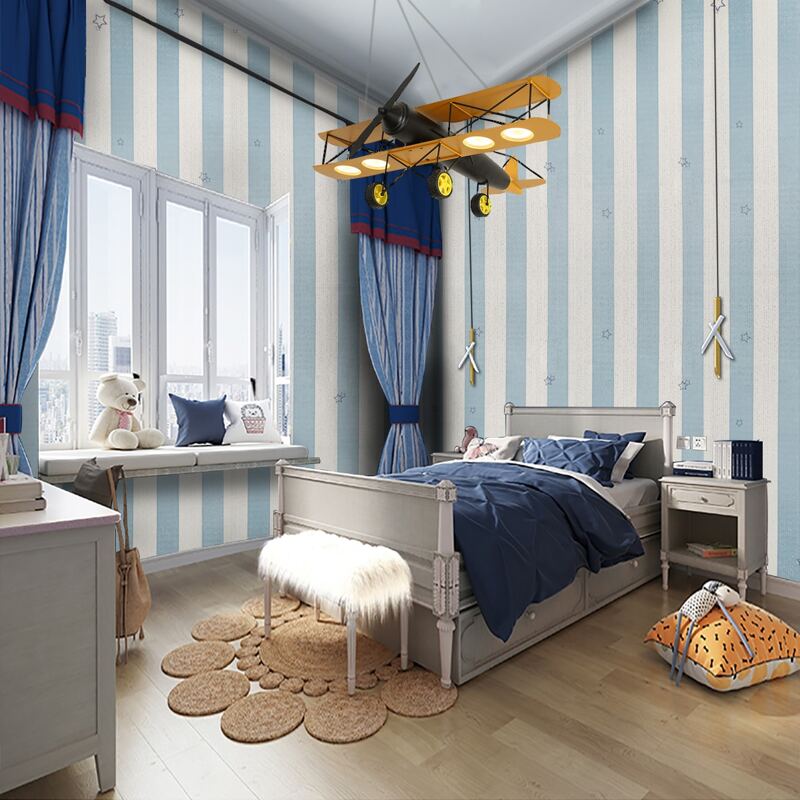 

1roll Striped Pattern Wallpaper Sticker, Blue and white